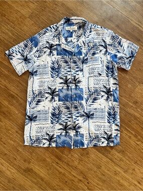 Lanakaisurf Hawaiian Button Up Shirt Size XL Blue Tropical Palm Print Aloha
